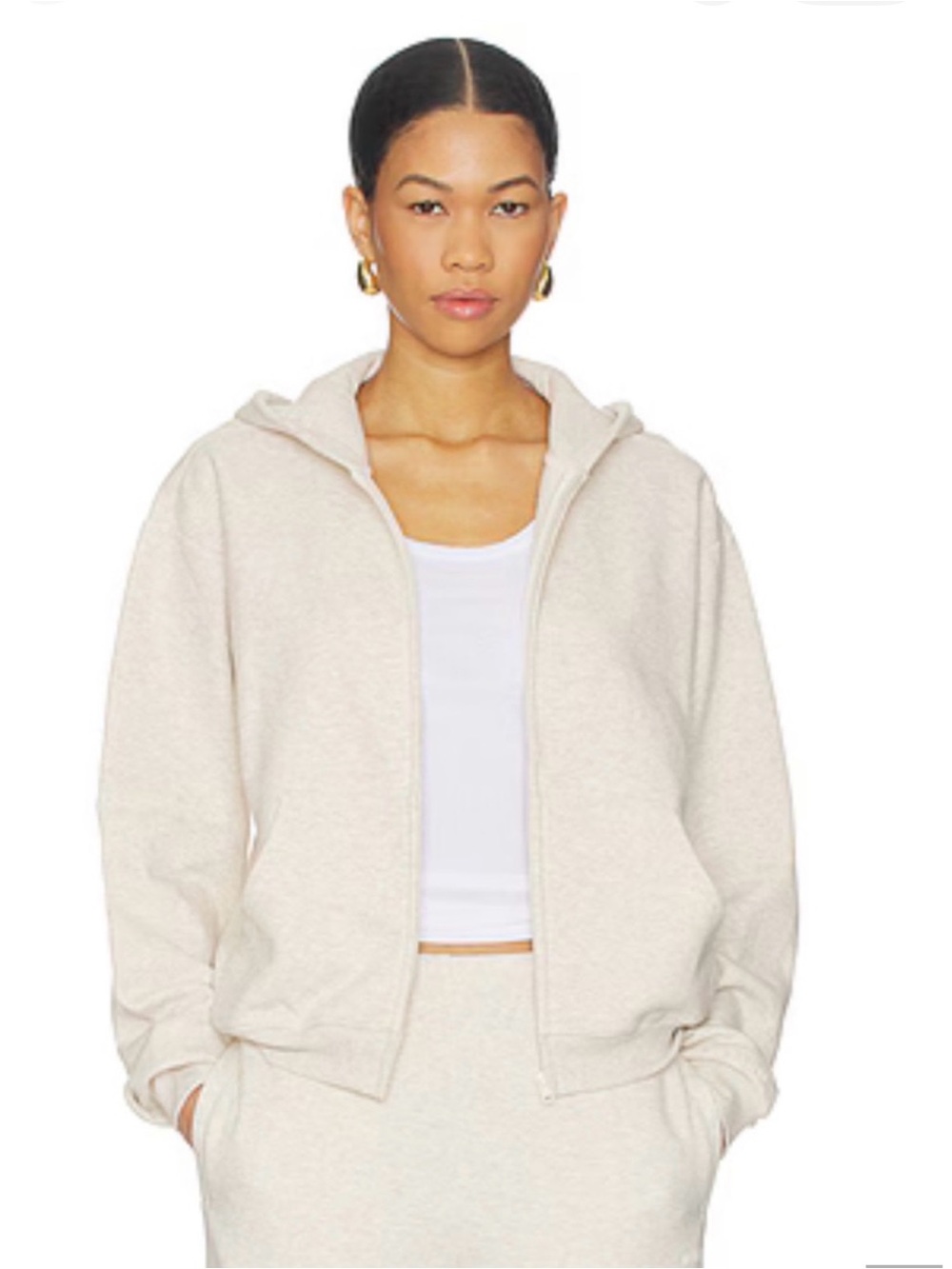 Skims cotton fleece classic full zip hoodie sweater oatmeal heather XXsmall NWT